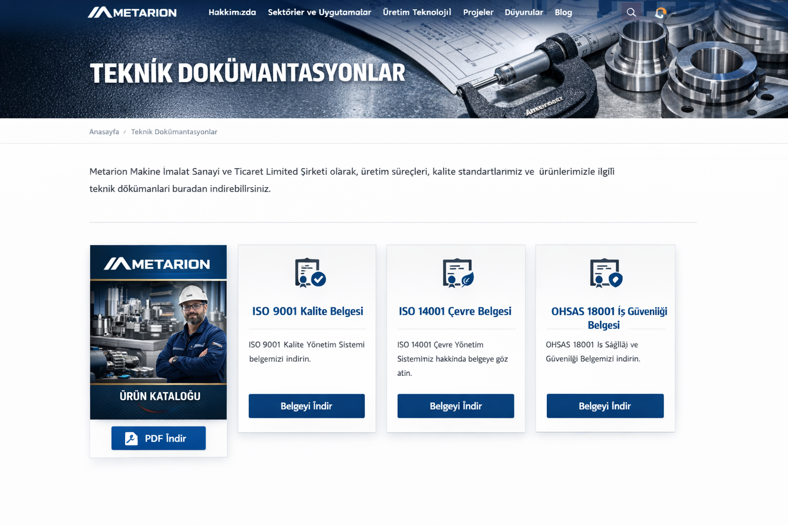Metarion Teknik Dokümantasyonlar sayfası görseli